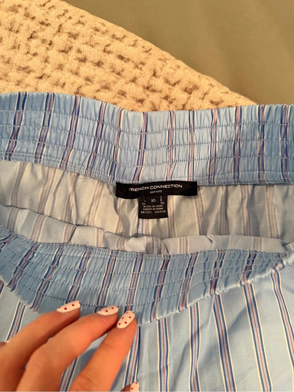 French Connection 100% Cotton Boxer Shorts Light Blue & White Striped XS